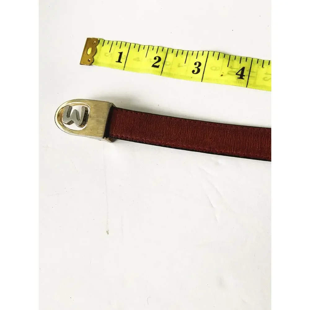 Vintage Womens Brown Leather Belt w/ Metal Buckle Letter M or W Z28